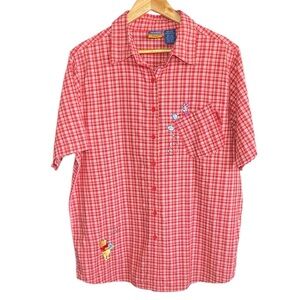 Y2k Vintage Pooh and Piglet Gingham Button Top Short Sleeve Size 14W